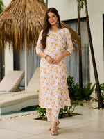 Thumbnail for The52 Yellow Women's Beautiful Printed Silk Blend Fabric with Straight Kurta, Pant and Dupatta Set - Distacart