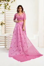 Thumbnail for Vastranavya Baby Pink Digital Printed Linen Ready To Wear Designer Saree with Unstitched Blouse - Distacart