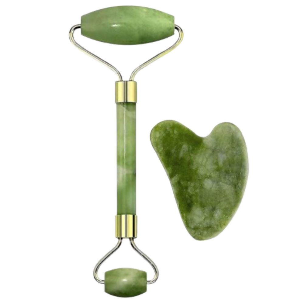 Bronson Professional Jade Roller & Gua Sha Face Neck Dual Head Massage Kit - Dista