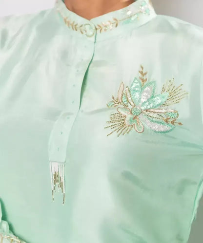 Timaraa Mint Whisper – Aari Zardosi Silk Co-Ord Set - Dista