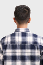 Thumbnail for Xkind Men's Navy Blue Flannel Checks Regular Fit Shirt