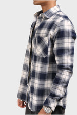 Thumbnail for Xkind Men's Navy Blue Flannel Checks Regular Fit Shirt