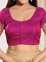 Thumbnail for Joban Fashion Purple Taffeta Silk Padded Blouse With Round Neck Elbow Sleeves - Distacart