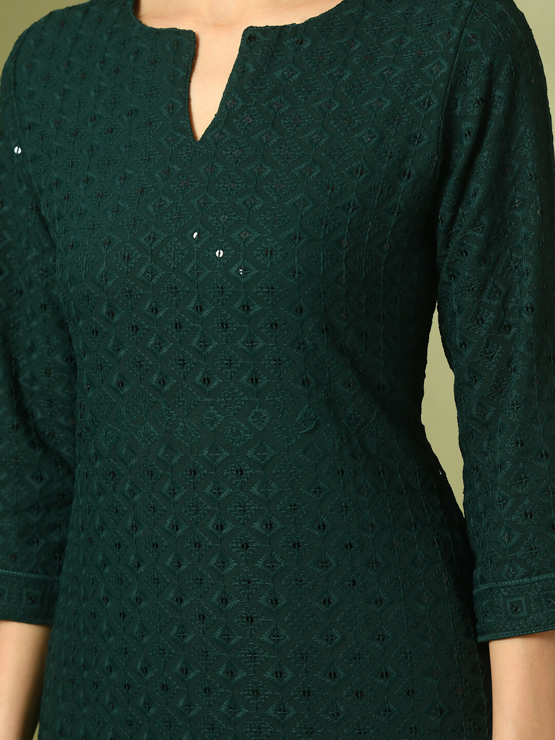 Myshka Women's Green Embroidered Cotton Straight Party Kurta Set - Distacart