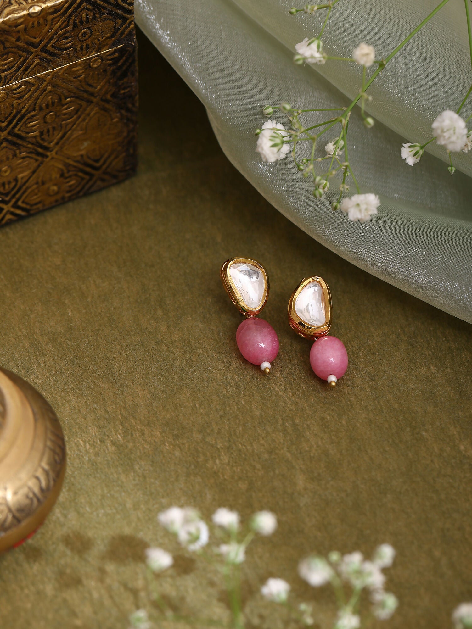 Ruby Raang Pink Kundan Studs - Distacart