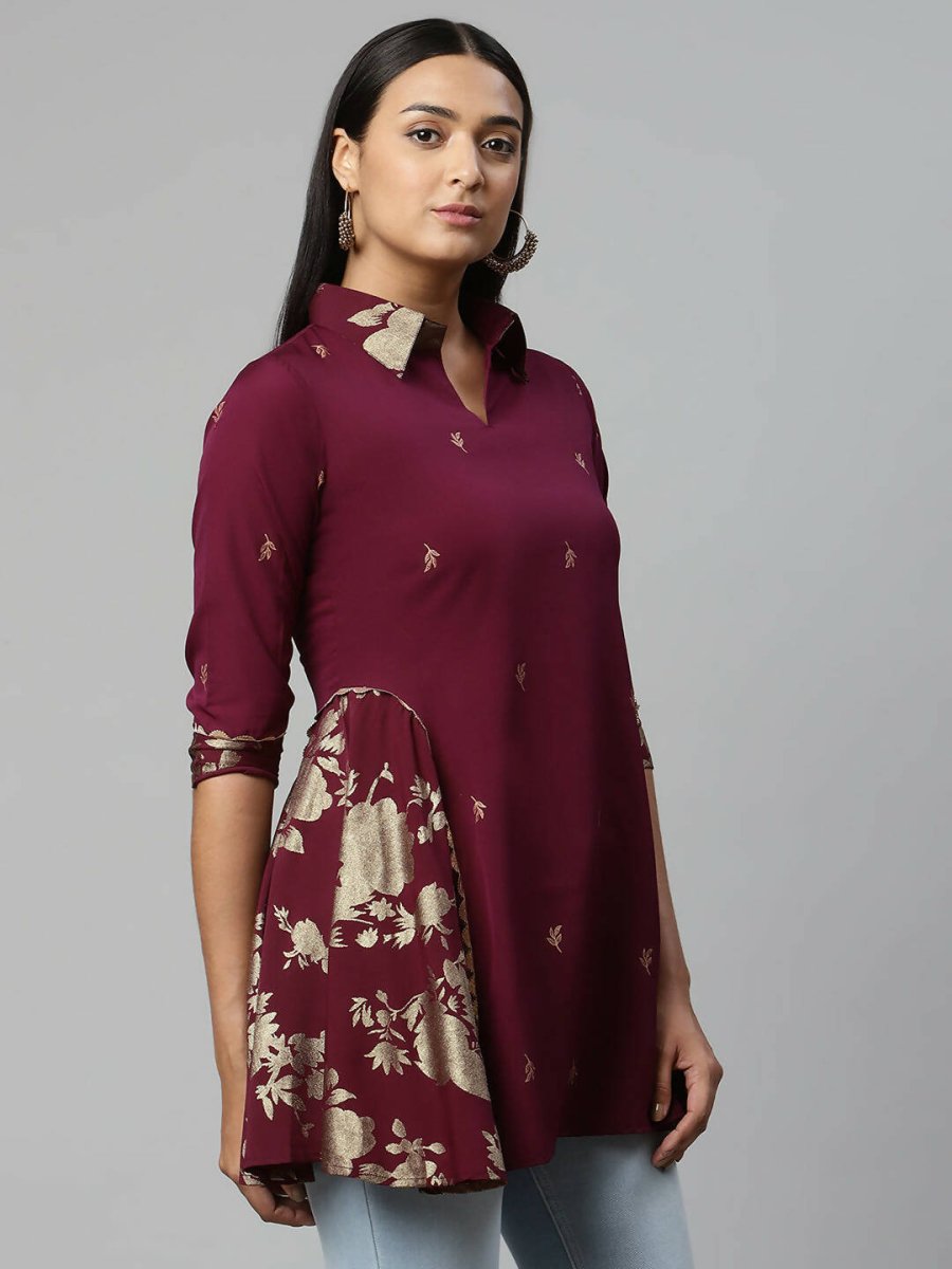 Ahalyaa Women Wine Crepe Printed Tunic - Distacart