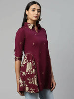 Thumbnail for Ahalyaa Women Wine Crepe Printed Tunic - Distacart