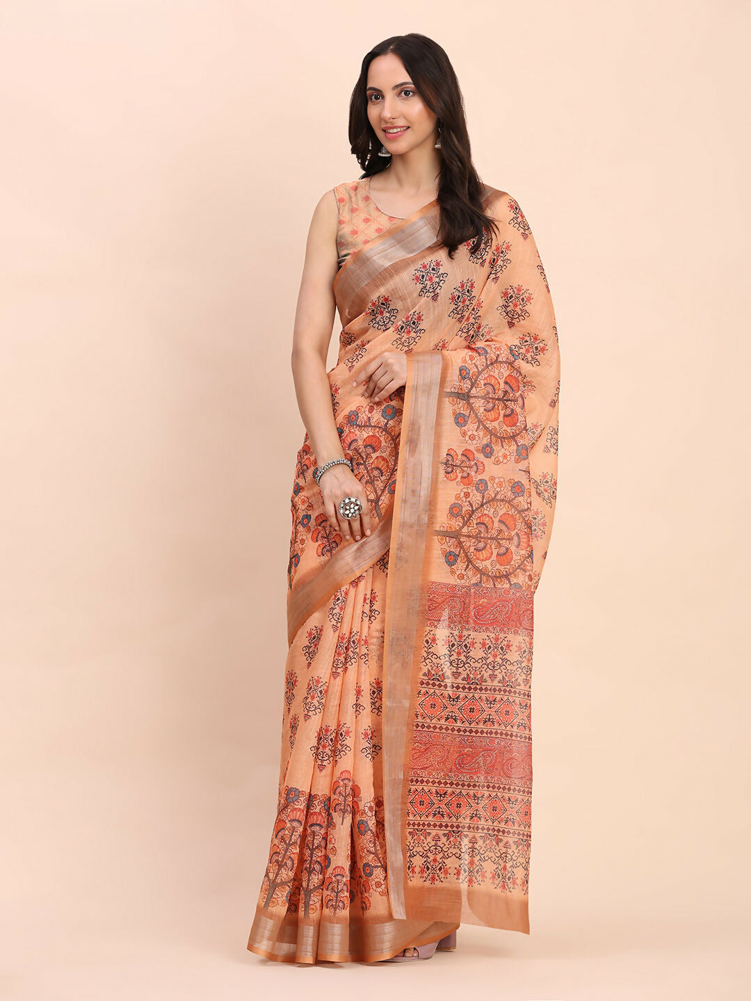 Astita Linen Cotton Orange Saree