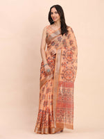 Thumbnail for Astita Linen Cotton Orange Saree
