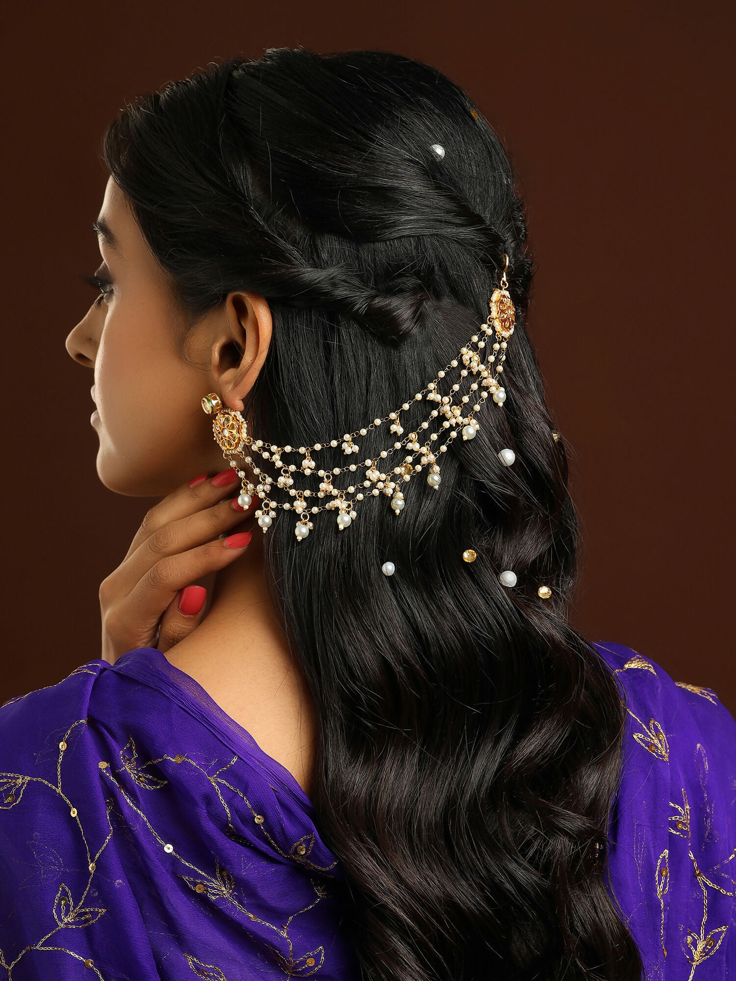 Ruby Raang Gold Kundan and Pearl Chain (set of 2)