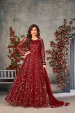 Thumbnail for Anaita Maroon Embroidered Net Stitched Anarkali suit - Distacart