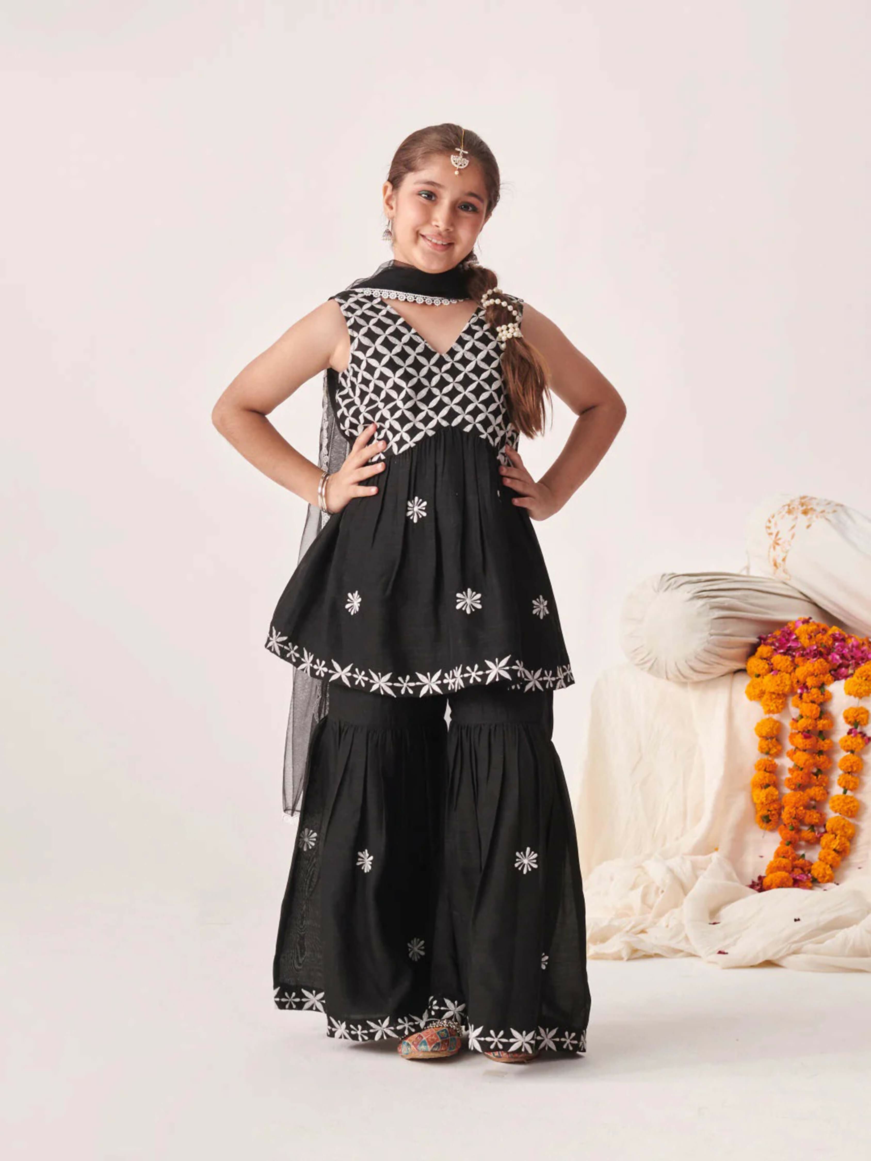 Joban Fashion Girl's Black Color Sharara Set