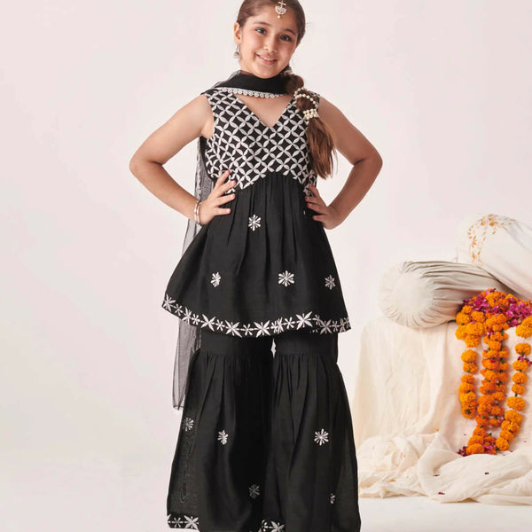 Joban Fashion Girl's Black Color Sharara Set