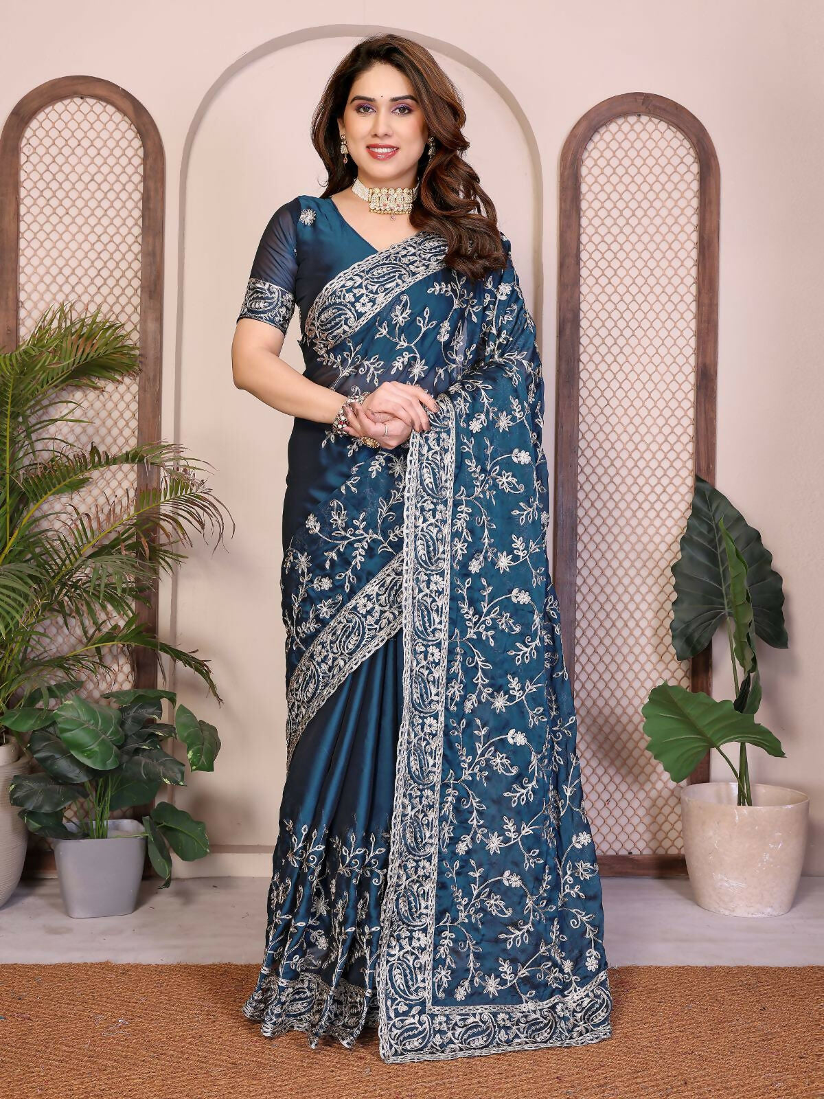 Teeya Creation New Trendy Party Wear Soft Silk Saree-Blue - Dista