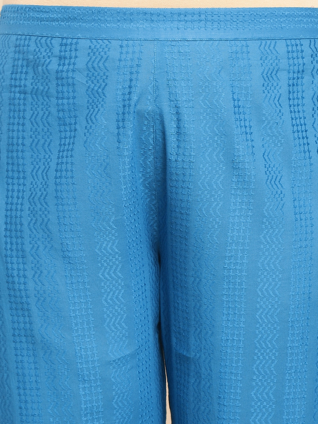 Janasya A-Line Jacquard Teal Self Design Band Collar Co-Ords - Distacart