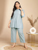 Janasya A-Line Jacquard Light Blue N/A Collar Co-Ords - Distacart