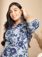 Thumbnail for Janasya Dark Cotton Floral A-Line Top & Bottom Set