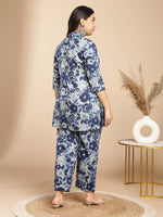 Thumbnail for Janasya Dark Cotton Floral A-Line Top & Bottom Set
