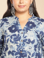 Thumbnail for Janasya Dark Cotton Floral A-Line Top & Bottom Set