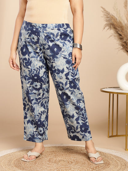 Janasya Dark Cotton Floral A-Line Top & Bottom Set - Distacart