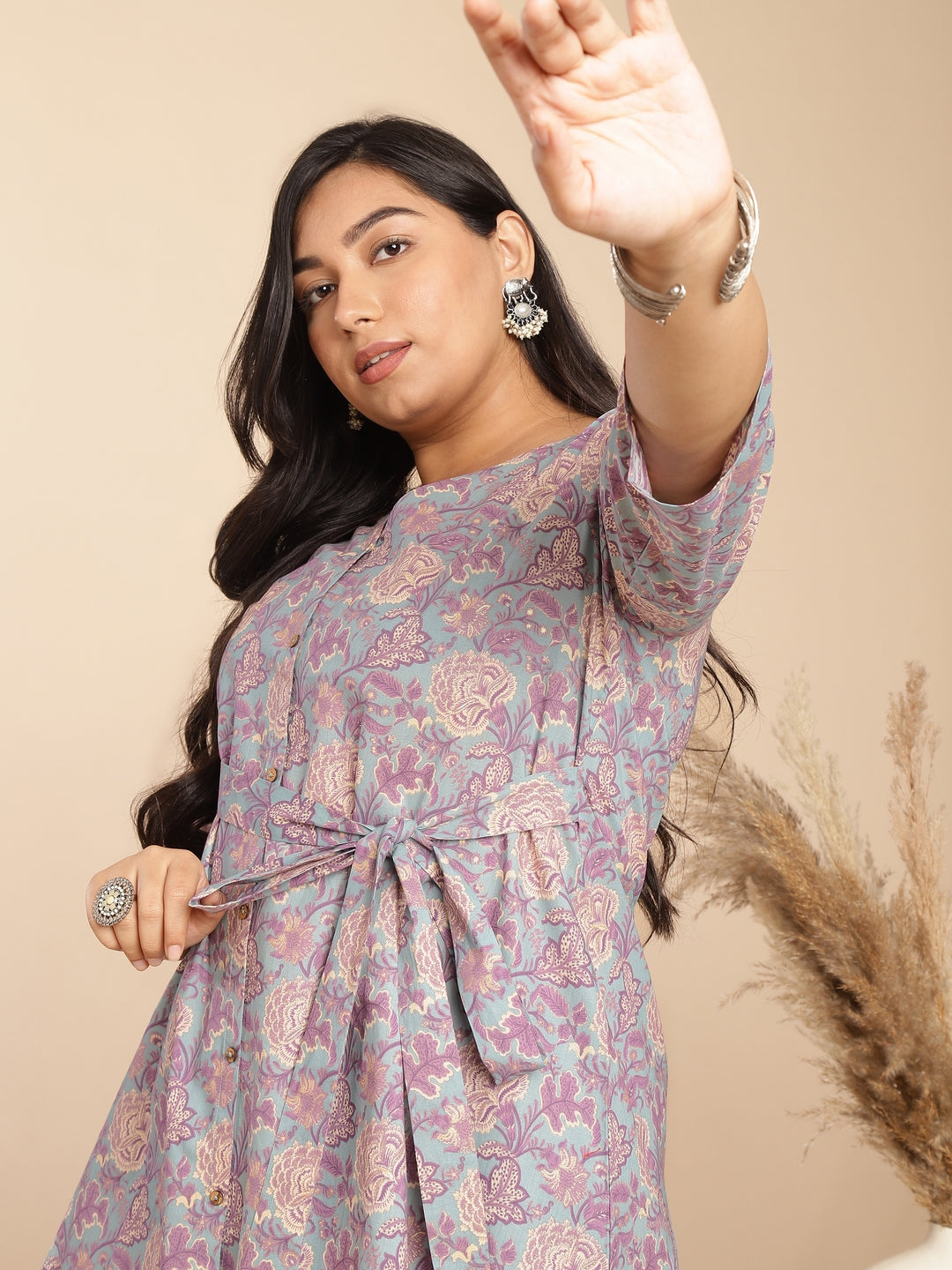 Janasya A-Line Cambric Grey - V-Neck Co-Ords - Distacart