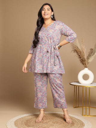 Janasya A-Line Cambric Grey - V-Neck Co-Ords - Distacart