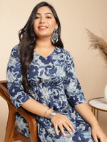 Thumbnail for Janasya Gathered Cambric Indigo Floral V-Neck Dress - Distacart