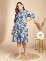 Thumbnail for Janasya Gathered Cambric Indigo Floral V-Neck Dress - Distacart