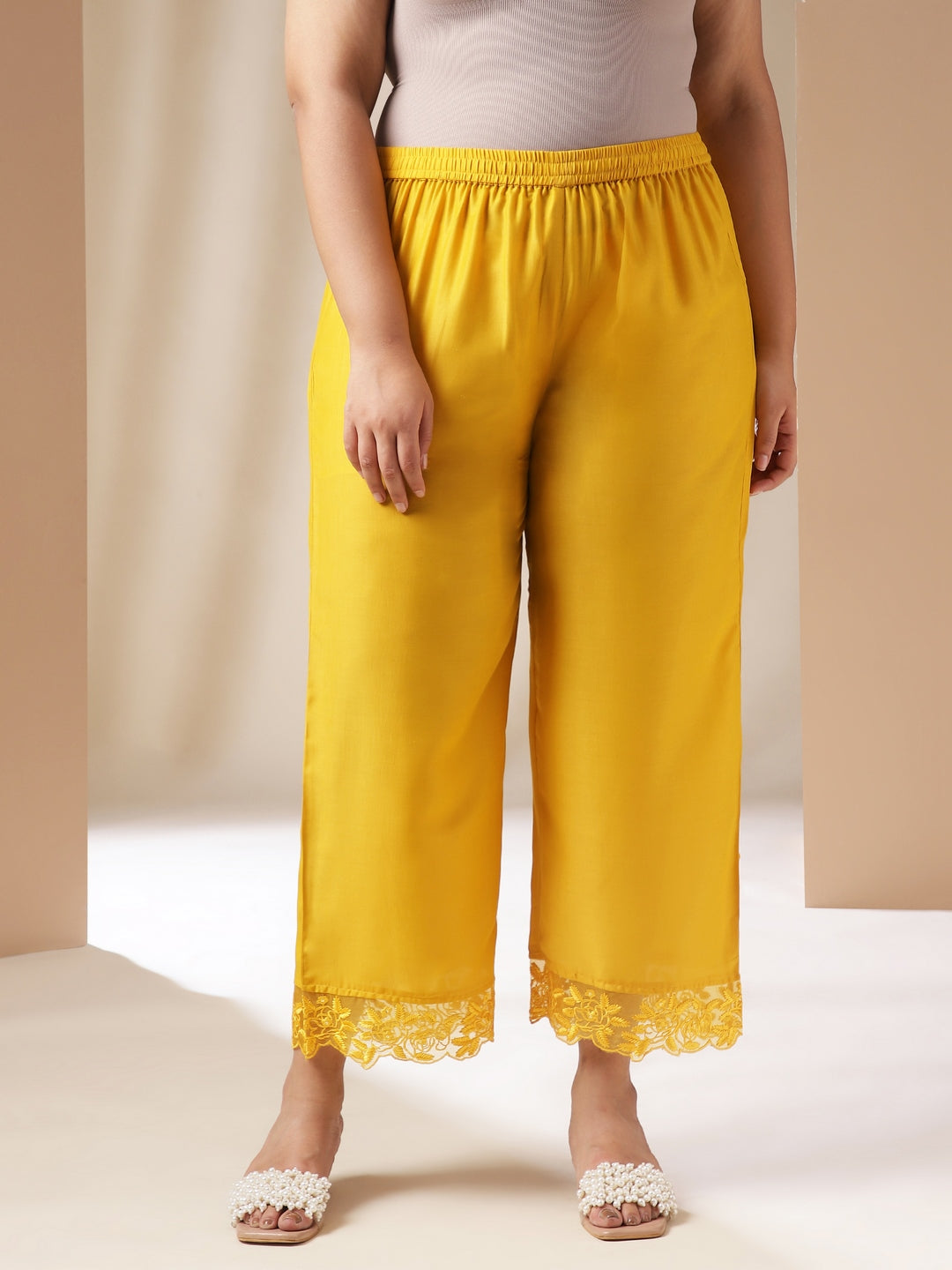 Janasya Pleated Muslin Yellow Solid Band Collar Kurta Set - Distacart