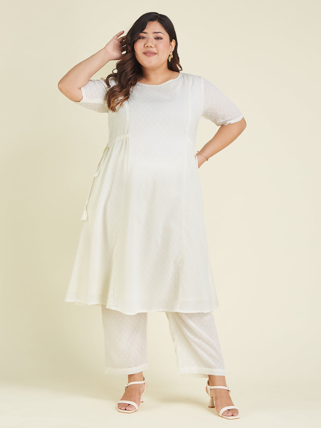 Janasya Light Dobby Cotton Self Design A-Line Kurta Set