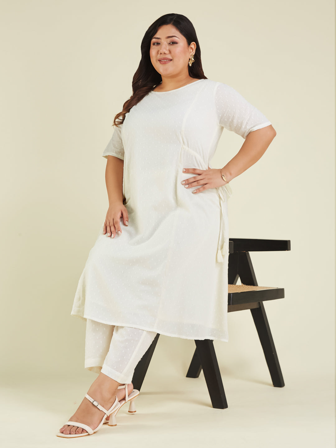 Janasya Light Dobby Cotton Self Design A-Line Kurta Set