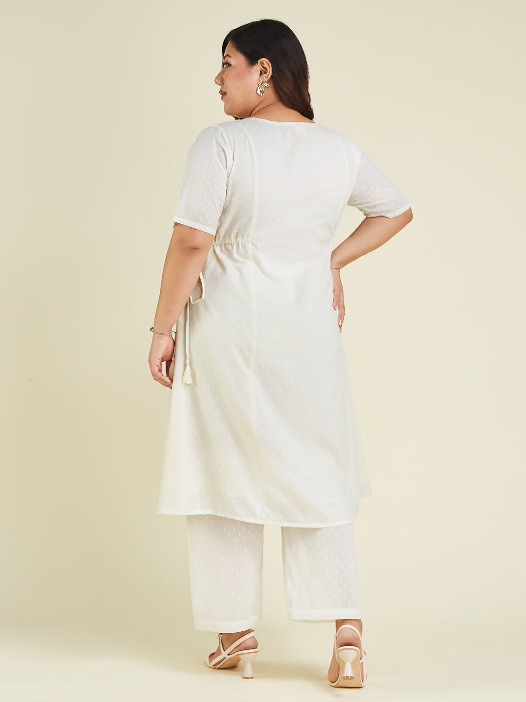 Janasya Light Dobby Cotton Self Design A-Line Kurta Set - Distacart