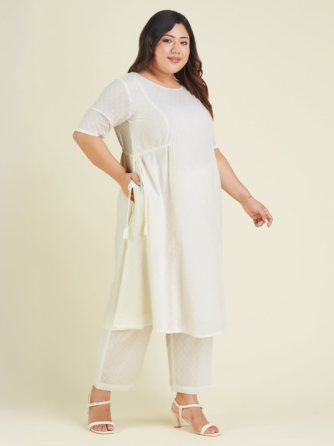 Janasya Light Dobby Cotton Self Design A-Line Kurta Set
