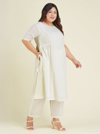 Janasya Light Dobby Cotton Self Design A-Line Kurta Set - Distacart