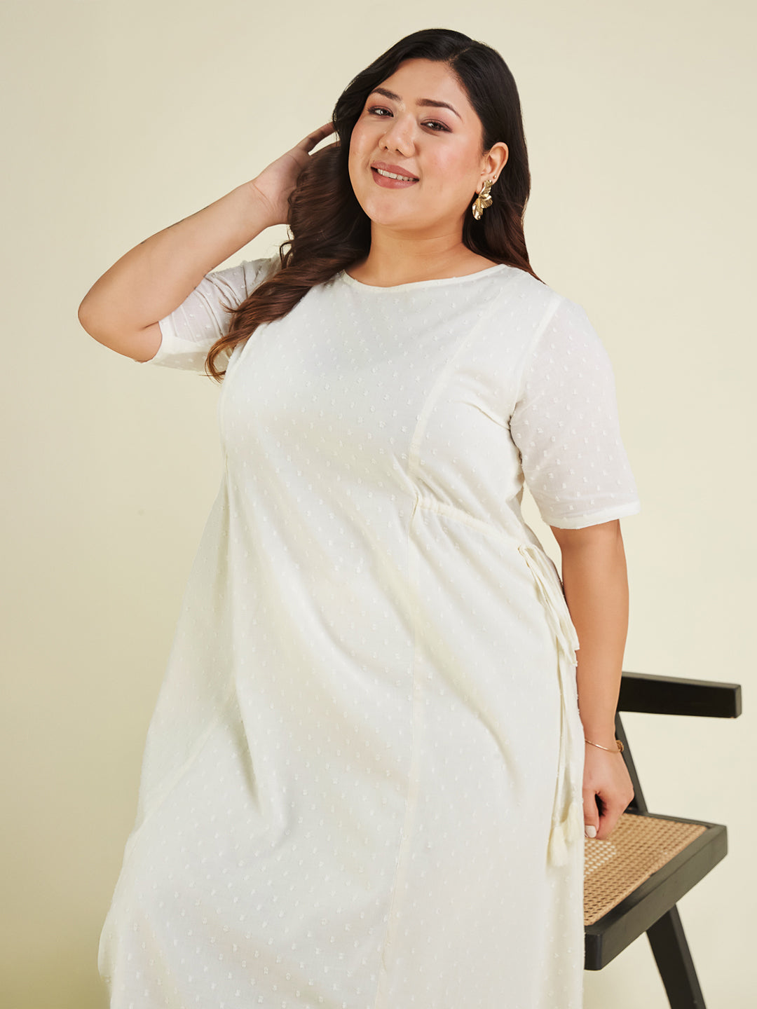Janasya Light Dobby Cotton Self Design A-Line Kurta Set