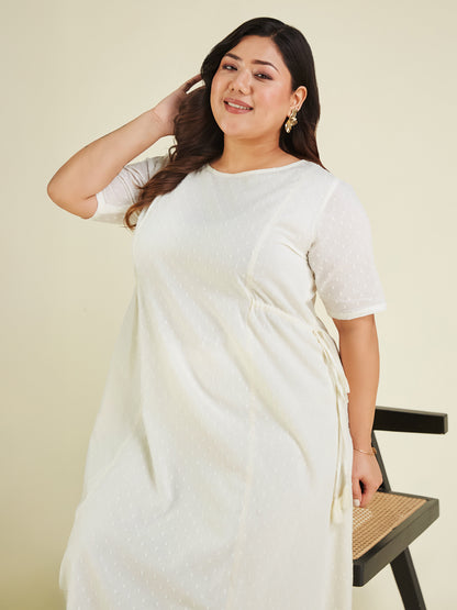 Janasya Light Dobby Cotton Self Design A-Line Kurta Set - Distacart