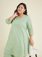 Thumbnail for Janasya Light Dobby Cotton Self Design A-Line Top & Bottom Set