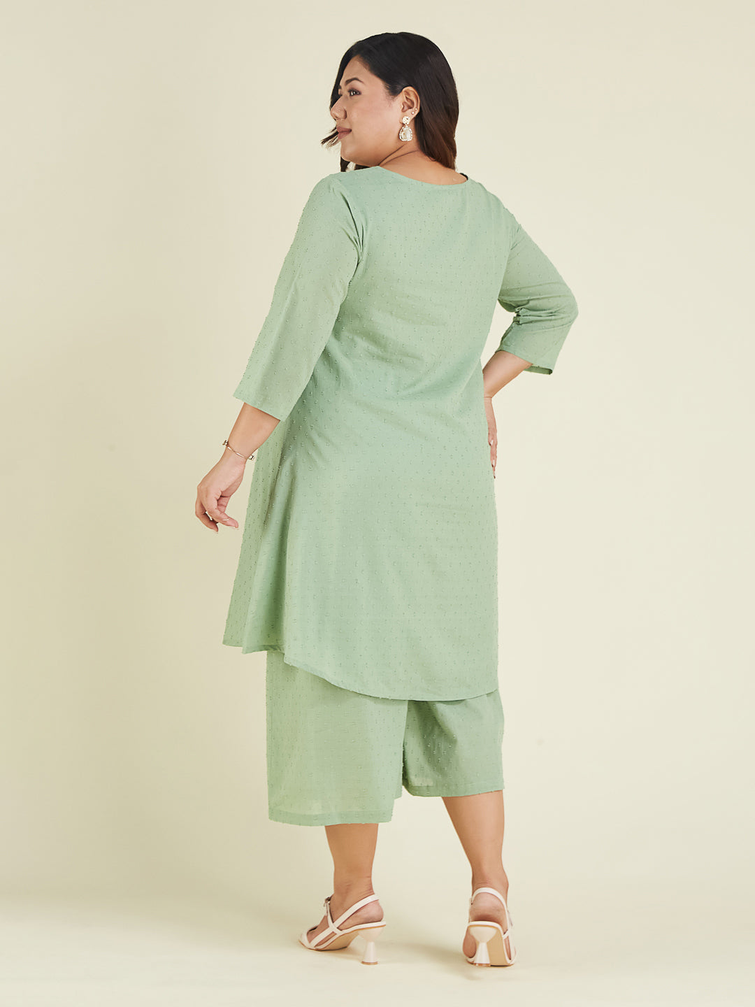 Janasya Light Dobby Cotton Self Design A-Line Top & Bottom Set