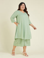 Thumbnail for Janasya Light Dobby Cotton Self Design A-Line Top & Bottom Set
