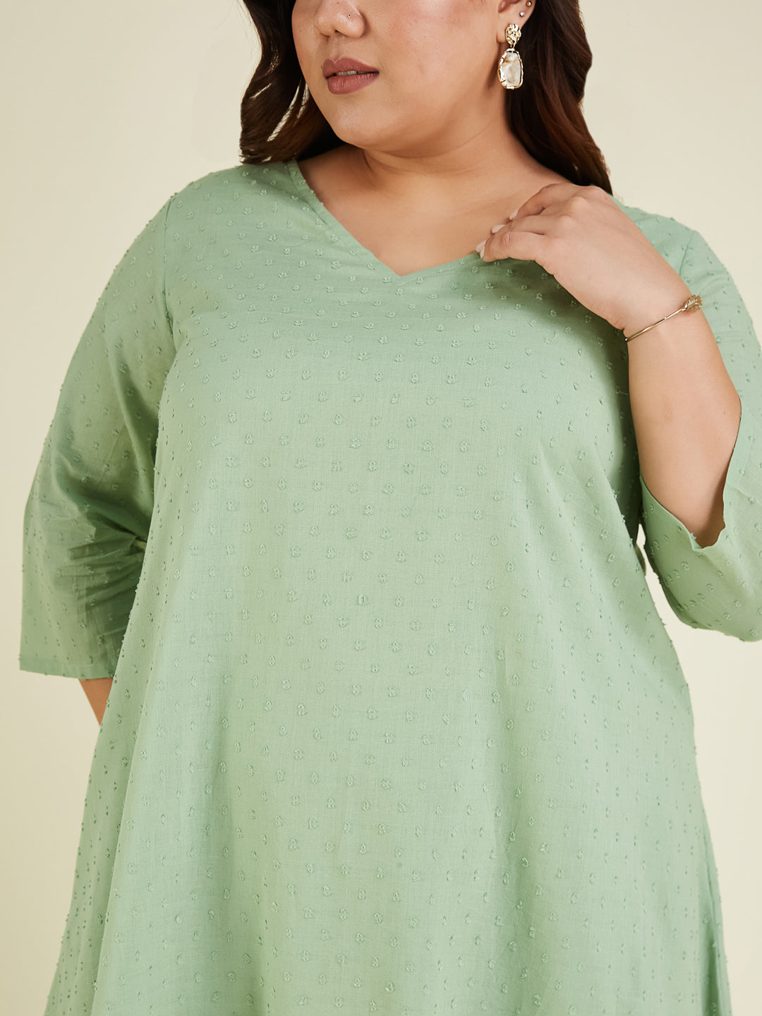 Janasya Light Dobby Cotton Self Design A-Line Top & Bottom Set