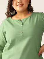 Thumbnail for Janasya Dark Cotton Solid A-Line Top & Bottom Set
