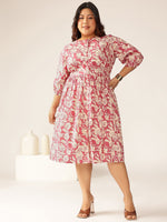 Thumbnail for Janasya Dark Cotton Floral Gathered Dress