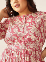 Thumbnail for Janasya Dark Cotton Floral Gathered Dress