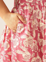Thumbnail for Janasya Dark Cotton Floral Gathered Dress