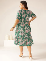 Thumbnail for Janasya Dark Cotton Floral Tiered Dress