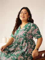 Thumbnail for Janasya Dark Cotton Floral Tiered Dress