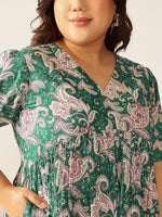 Thumbnail for Janasya Dark Cotton Floral Tiered Dress