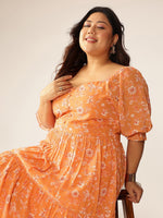 Thumbnail for Janasya Bright Georgette Floral Tiered Dress