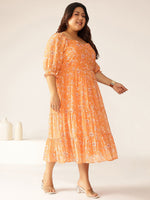 Thumbnail for Janasya Bright Georgette Floral Tiered Dress