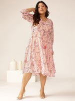 Thumbnail for Janasya Light Georgette Floral Tiered Dress